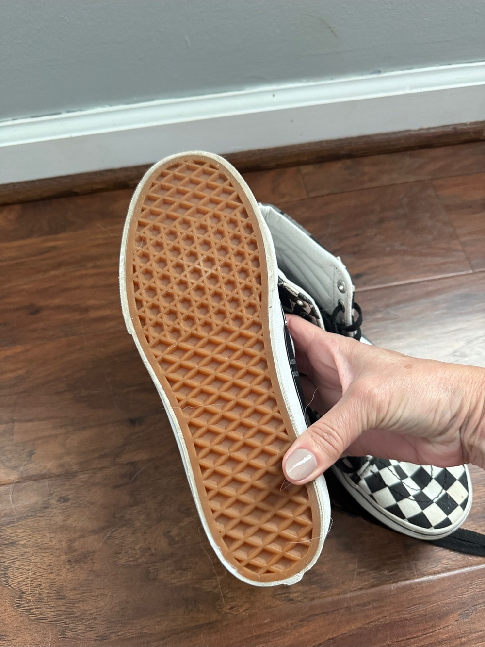 Vans Black and White Checkerboard High-Top Sneakers - Picture 3 of 5